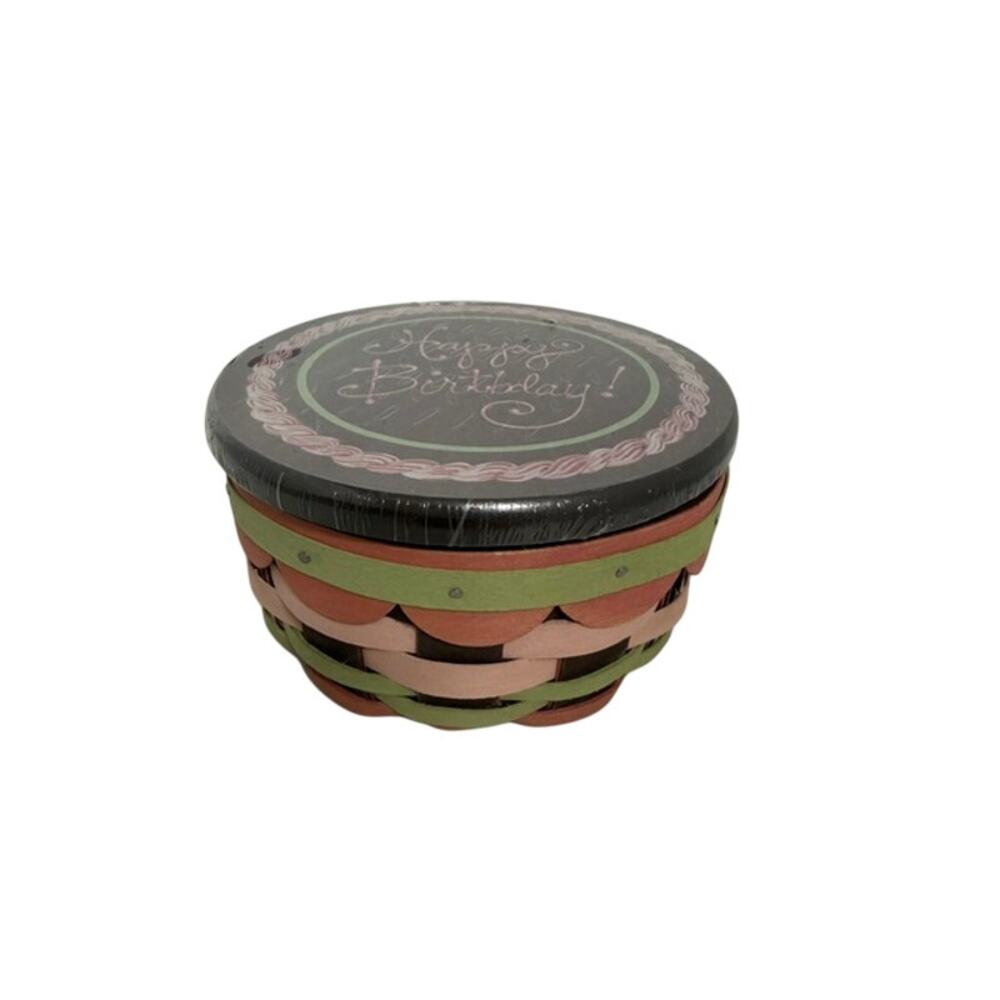 Longaberger 51553 Pink Birthday Cake Basket Round w/ Protector Lid Sealed